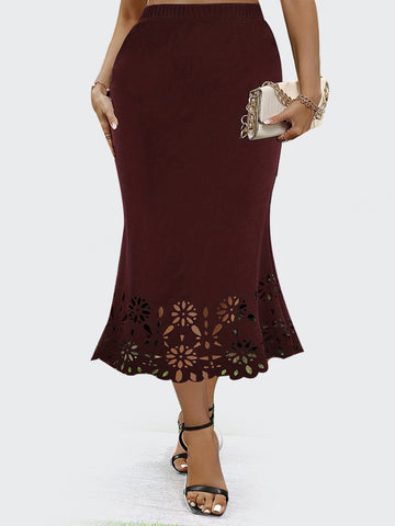 Woochic jupe grande taille découpée enveloppante sirène rouge vineux 1XL